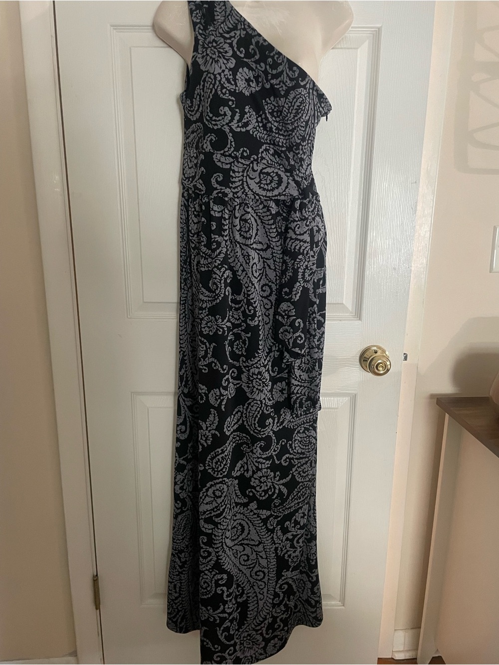 The Limited One-Shoulder Black and Gray Paisley Maxi Dress Size M